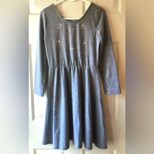 Xhilaration Gray Jersey Knit Silver Clear Gem Detail A-Line Girls Dress Youth XL